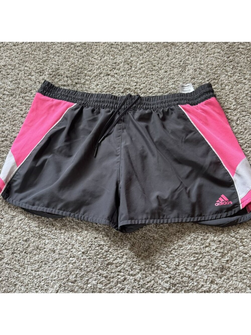 Adidas Running Athletic Shorts Women's XL Gray Pink Lined Drawstring Elastic